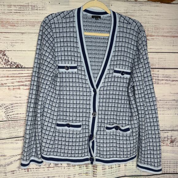Talbots Sweaters - Talbots Blue Textured Cardigan L Cotton Blend Button Front Classic